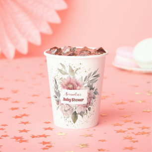Blush Pink Floral Baby in Bloom Shower Girl Paper Cups