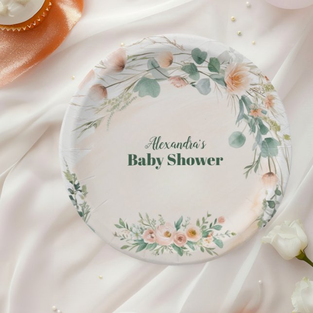 Blush Pink Floral Baby in Bloom Shower Paper Plate (Creator Uploaded)