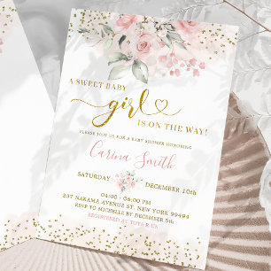 Blush Pink Floral Baby On The Way Baby Shower Invitation