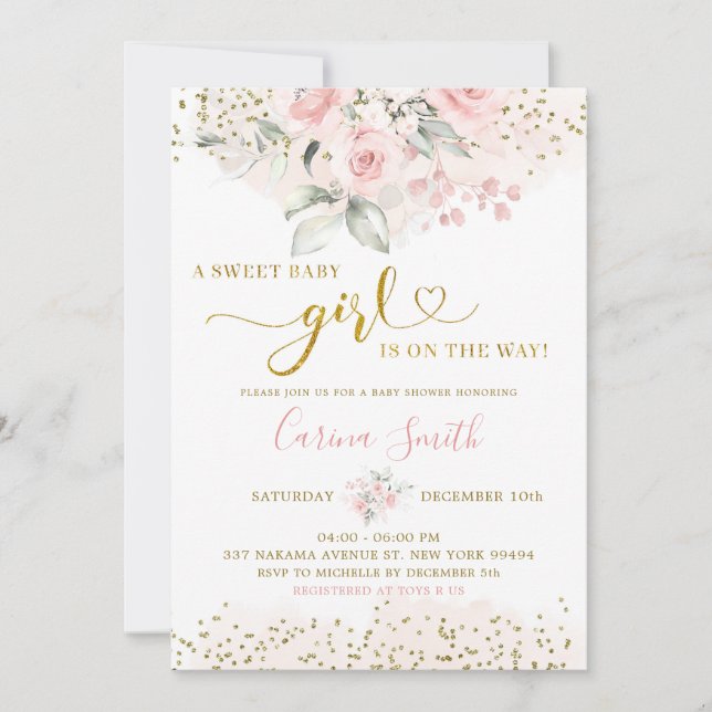 Blush Pink Floral Baby On The Way Baby Shower Invitation (Front)