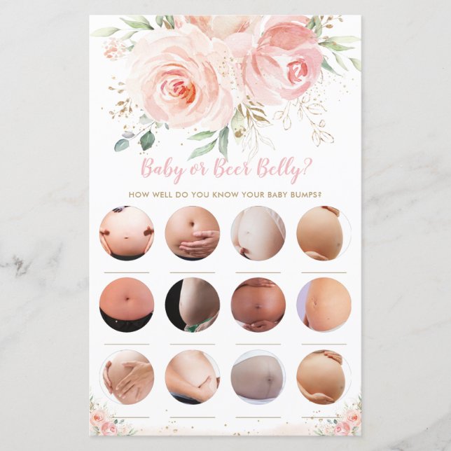 Blush Pink Floral Baby or Beer Belly Shower Game (Front)