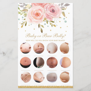 Blush Pink Floral Baby or Beer Belly Shower Game