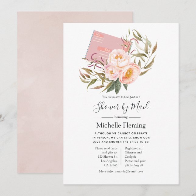 Blush Pink Floral Baby or Bridal Shower by Mail Invitation (Front/Back)
