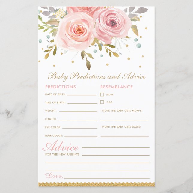 Blush Pink Floral Baby Predictions and Advice (Front)