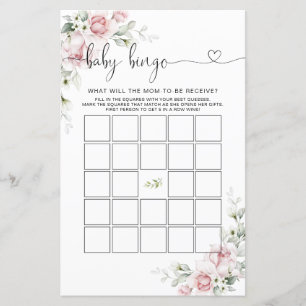 Blush Pink Floral Baby Shower Baby Bingo Game