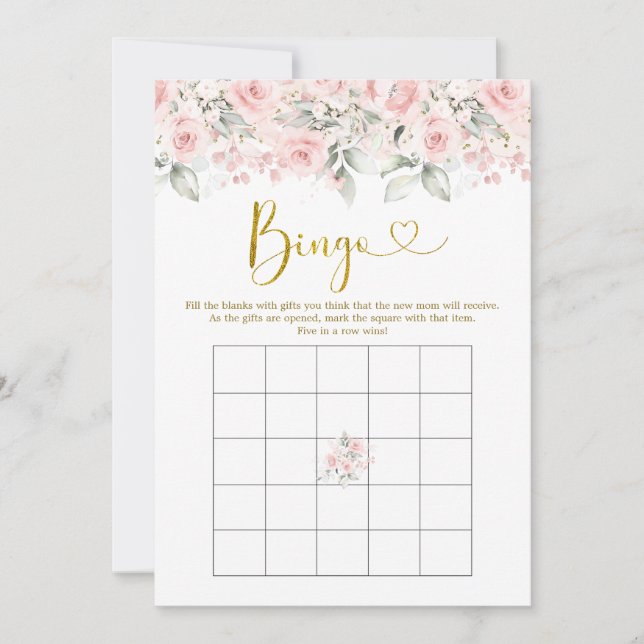 Blush Pink Floral Baby Shower Baby Bingo Game Invitation (Front)