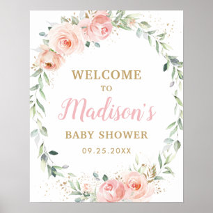 Blush Pink Floral Baby Shower Birthday Welcome Pos Poster