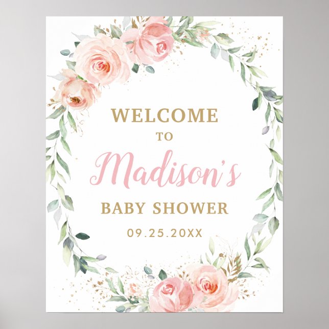 Blush Pink Floral Baby Shower Birthday Welcome Pos Poster (Front)