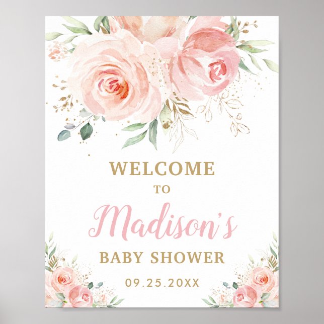 Blush Pink Floral Baby Shower Birthday Welcome Poster (Front)
