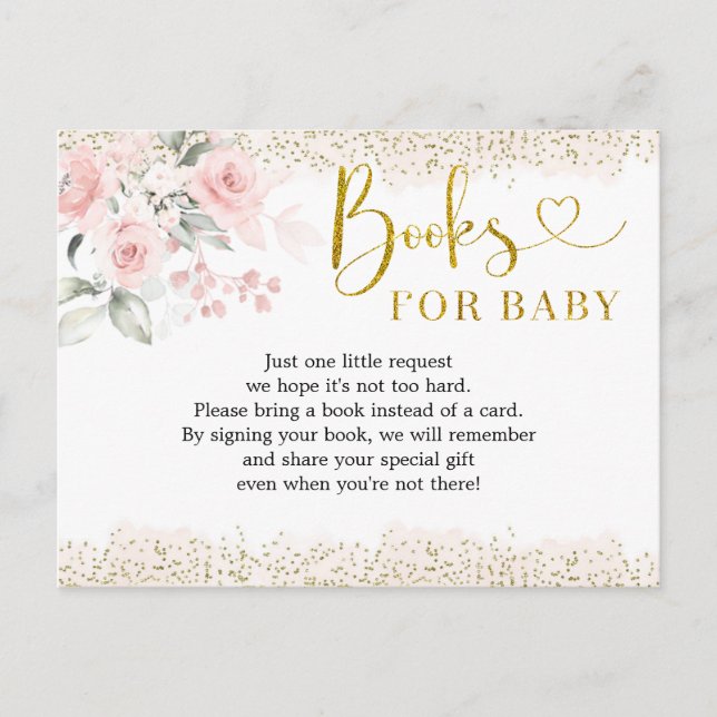 Blush Pink Floral Baby Shower Books for Baby Invitation Postcard (Front)