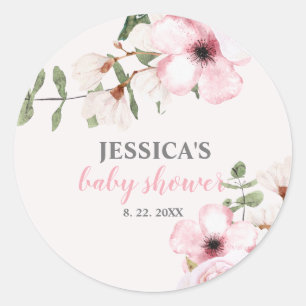 Blush Pink Floral Baby Shower Classic Round Sticker