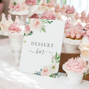 Blush Pink Floral Baby Shower Dessert Bar Pedestal Sign