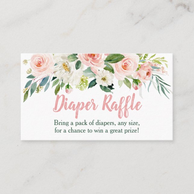 Blush Pink Floral Baby Shower Diaper Raffle Cards (Front)