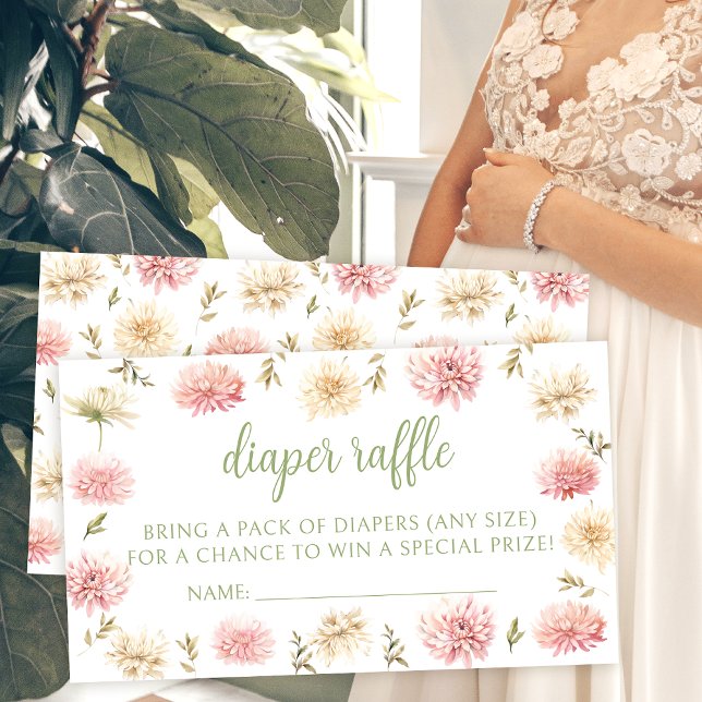 Blush pink floral baby shower diaper raffle cards (Creator Uploaded)