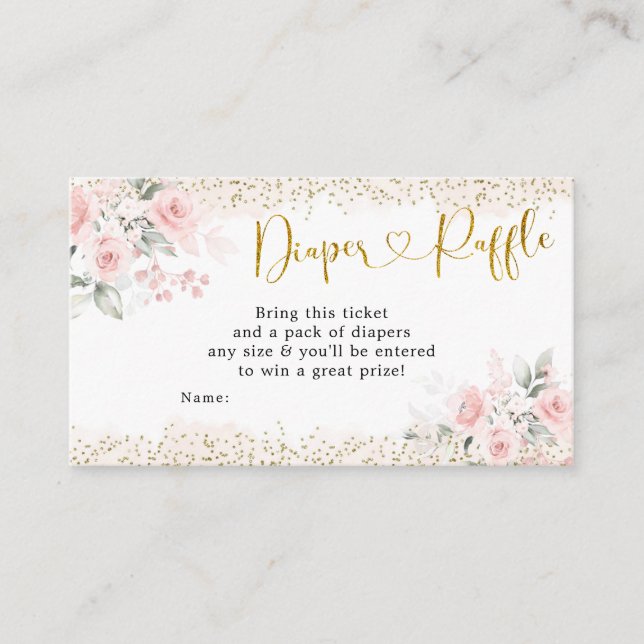 Blush Pink Floral Baby Shower Diaper Raffle Enclosure Card (Front)