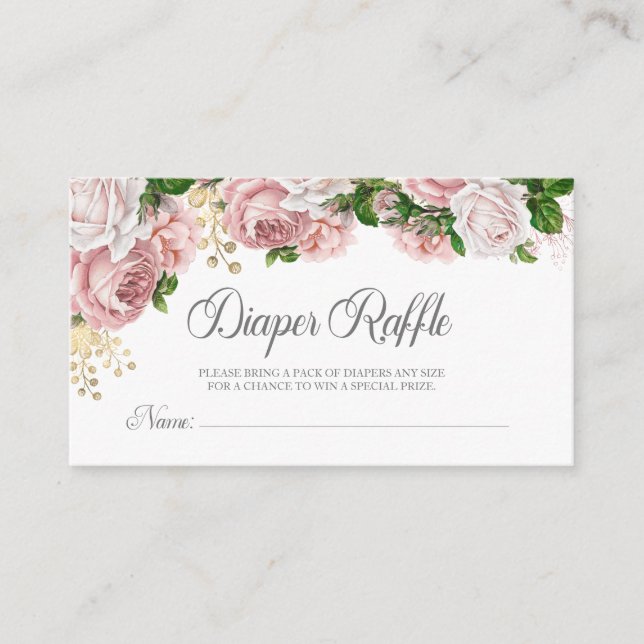 Blush Pink Floral Baby Shower Diaper Raffle Enclosure Card (Front)