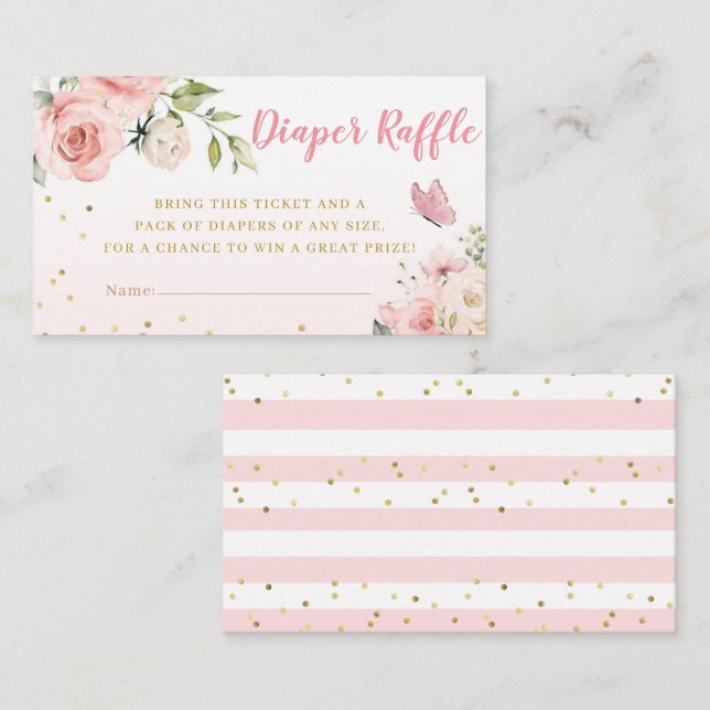 Blush Pink Floral Baby Shower Diaper Raffle Ticket Enclosure Card (Front/Back)