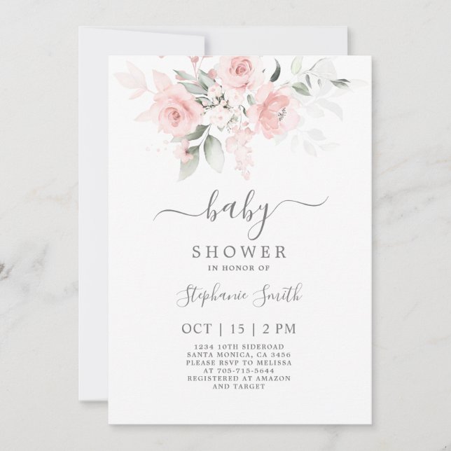 Blush Pink Floral Baby Shower Girl Invitation (Front)