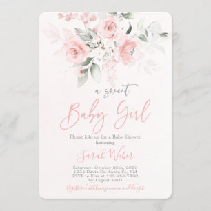 Blush pink floral baby shower girl invitation