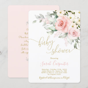 Blush pink floral baby shower girl invitation