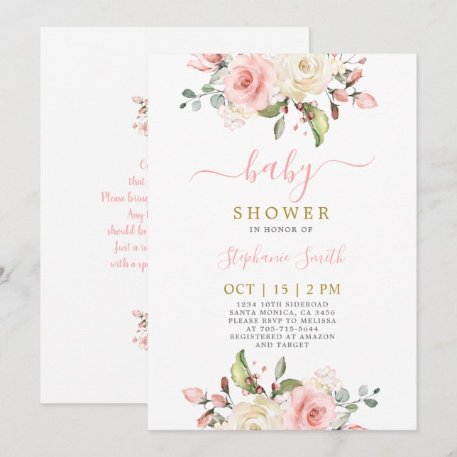 Blush Pink Floral Baby Shower Girl Invitation (Front/Back)