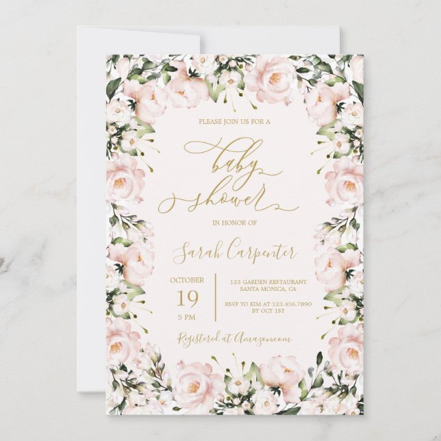 Blush Pink Floral Baby Shower Girl Invitation (Front)