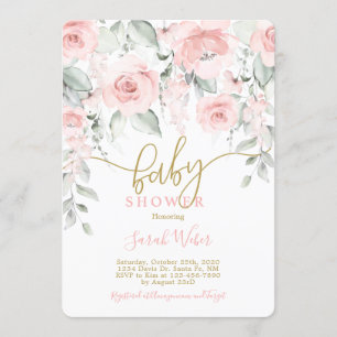 Blush pink floral baby shower girl invitation