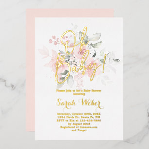 Blush Pink Floral Baby Shower Girl Real Foil