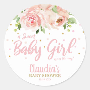 Blush Pink Floral Baby Shower Girl Thank You Favor Classic Round Sticker