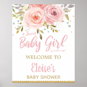 Blush Pink Floral Baby Shower Girl Welcome Sign