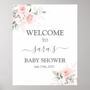 Blush Pink Floral Baby Shower Girl Welcome sign