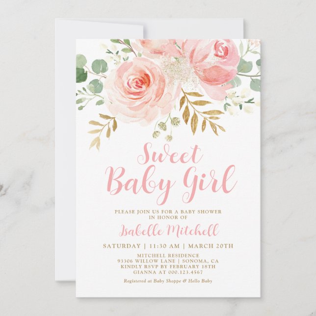 Blush Pink Floral Baby Shower Invitation (Front)