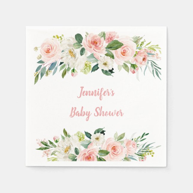 Blush Pink Floral Baby Shower Napkin (Front)