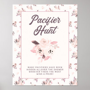 Blush Pink Floral Baby Shower Pacifier Game Sign