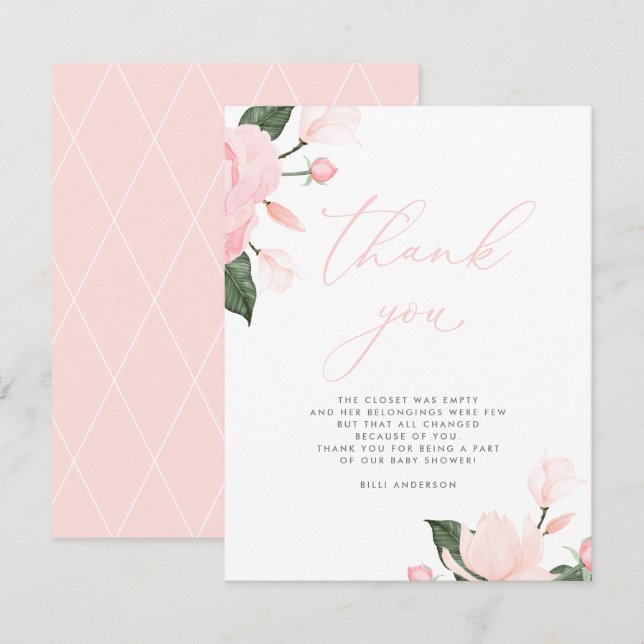 Blush Pink Floral Baby Shower Thank You (Front/Back)