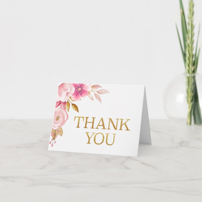 Blush Pink Floral Baby Shower Thank You Card (Front)