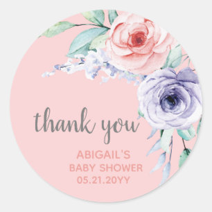 Blush Pink Floral Baby Shower Thank You Favour Classic Round Sticker