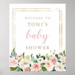 Blush Pink Floral Baby Shower Welcome Sign