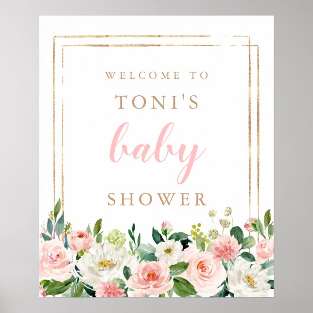 Blush Pink Floral Baby Shower Welcome Sign (Front)