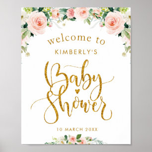 blush pink floral baby shower welcome sign