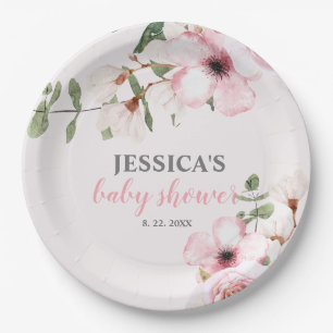 Blush Pink Floral Baby Shower Welcome Sign,  Paper Plate