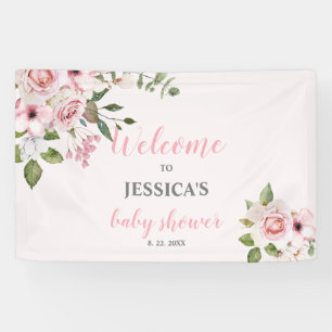 Blush Pink Floral Baby Shower Welcome Sign, Poster Banner
