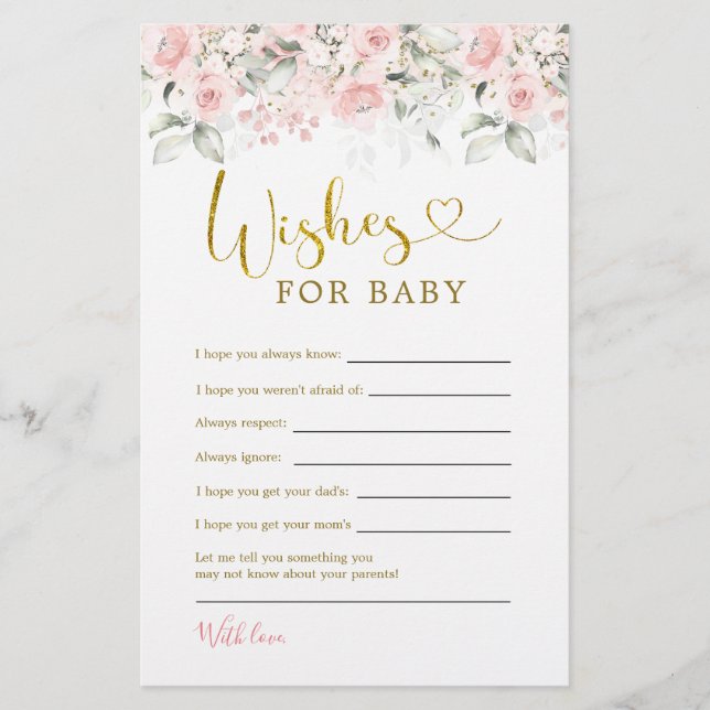 Blush Pink Floral Baby Shower Wishes for Baby (Front)