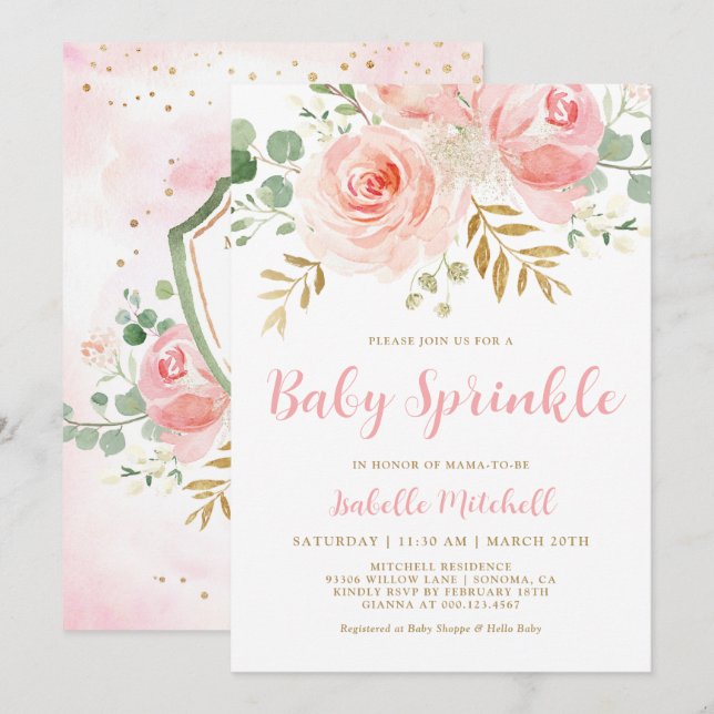 Blush Pink Floral Baby Sprinkle Invitation (Front/Back)