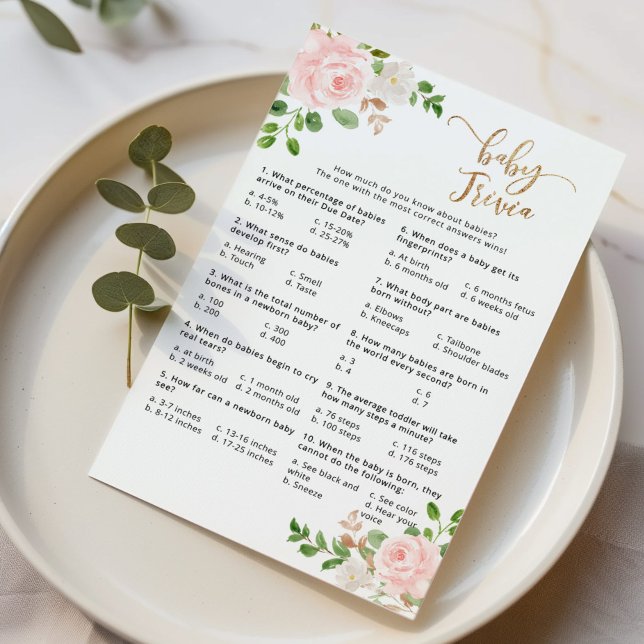 Blush pink floral baby trivia baby shower game (Creator Uploaded)