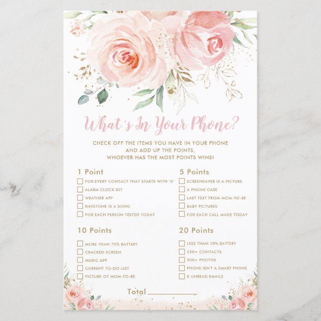 Blush Pink Floral Baby What's In Your Phone Game (Front)