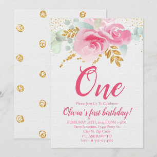 Blush Pink Floral Baby's First Birthday Invitation