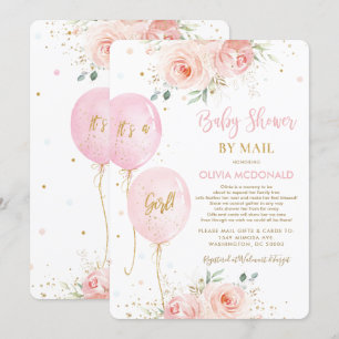 Blush Pink Floral Balloons Gold Baby Shower by Mai Invitation