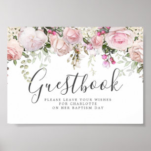 Blush Pink Floral Baptism Guestbook Sign