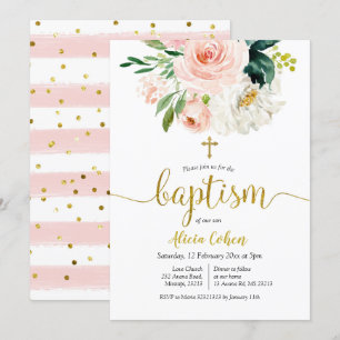 Blush Pink Floral Baptism Invitation